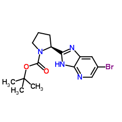 2-Methyl-2-propanyl (2S)-2-(6-bromo-3H-imidazo[4,5-b]pyridin-2-yl)-1-pyrrolidinecarboxylate Structure