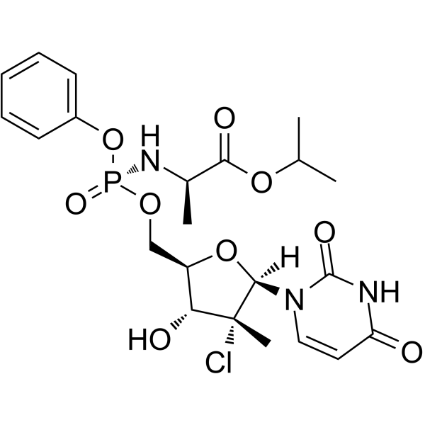 丙-2-基(2R)-2-[[[(2R,3R,4R,5R)-4-氯-5-(2,4-二氧嘧啶-1-基)-3-羟基-4-甲基四氢呋喃-2-基]甲氧基-苯氧基磷]氨基]丙酸乙酯结构式