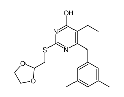 6-[(3,5-dimethylphenyl)methyl]-2-(1,3-dioxolan-2-ylmethylsulfanyl)-5-ethyl-1H-pyrimidin-4-one Structure