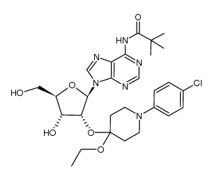 2'-O-[1-(4-Chlorophenyl)-4-ethoxypiperidin-4-yl]-6-N-pivaloyladenosine结构式