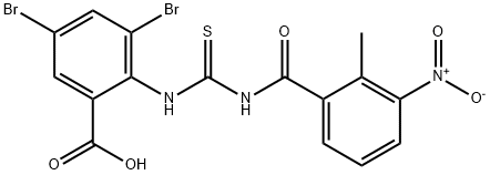 3,5-dibromo-2-[[[(2-methyl-3-nitrobenzoyl)amino]thioxomethyl]amino]-benzoic acid结构式