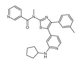 N-[5-[2-(cyclopentylamino)pyridin-4-yl]-4-(3-methylphenyl)-1,3-thiazol-2-yl]-N-methylpyridine-3-carboxamide结构式