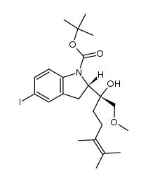 tert-butyl (2S)-2-[(1R)-1-hydroxy-1-methoxymethyl-4,5-dimethylhex-4-enyl]-5-iodoindoline-1-carboxylate结构式
