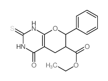 2H-Pyrano[2,3-d]pyrimidine-6-carboxylicacid, 1,3,4,5,6,7-hexahydro-4-oxo-7-phenyl-2-thioxo-, ethyl ester Structure