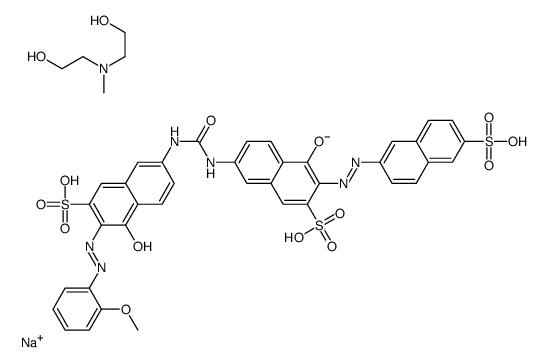 trisodium,2-[2-hydroxyethyl(methyl)amino]ethanol,(3E)-7-[[(6Z)-6-[(2-methoxyphenyl)hydrazinylidene]-5-oxo-7-sulfonatonaphthalen-2-yl]carbamoylamino]-4-oxo-3-[(6-sulfonatonaphthalen-2-yl)hydrazinylidene]naphthalene-2-sulfonate结构式