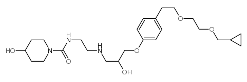 N-[2-[[3-[4-[2-[2-(cyclopropylmethoxy)ethoxy]ethyl]phenoxy]-2-hydroxypropyl]amino]ethyl]-4-hydroxypiperidine-1-carboxamide结构式