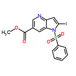 Methyl 2-iodo-1-(phenylsulfonyl)-1H-pyrrolo[3,2-b]pyridine-6-carboxylate结构式