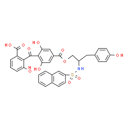 (+-)-2-[[2,6-Dihydroxy-4-[[[3-(4-hydroxyphenyl)-2-[(naphthylsulfonyl)a mino]propyl]oxy]carbonyl]phenyl]carbonyl]-3-hydroxybenzoic Acid结构式