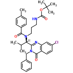 tert-butyl (3-(N-(1-(3-benzyl-7-chloro-4-oxo-3,4-dihydroquinazolin-2-yl)-2-methylpropyl)-4-methylbenzamido)propyl)carbamate结构式