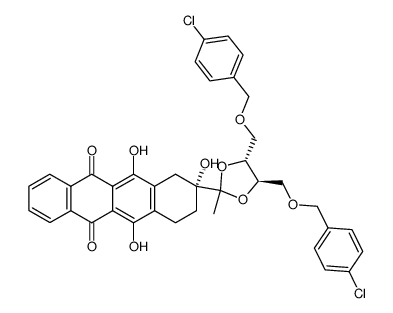 (2R,4'R,5'R)-(-)-2-4',5'-bis(4-chlorobenzyloxymethyl)-2'-methyl-1',3'-dioxolan-2'-yl-2,5,12-trihydroxy-1,2,3,4-tetrahydronaphthacene-6,11-dione Structure