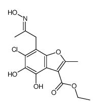 2-Methyl-3-ethoxycarbonyl-4,5-dihydroxy-6-chloro-7-acetonylbenzofuran Oxime结构式