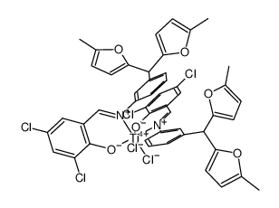 bis(N-(3,5-dichlorosalicylidene)-3-[bis(5-methyl-2-furyl)methyl]aniline)titanium(IV) dichloride Structure