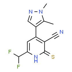 6-DIFLUOROMETHYL-4-(1,5-DIMETHYL-1H-PYRAZOL-4-YL)-2-MERCAPTO-NICOTINONITRILE structure