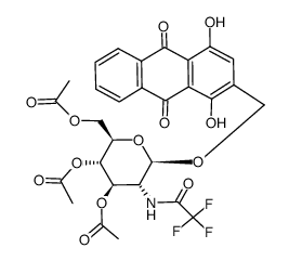 1,4-dihydroxy-2-((3,4,6-tri-O-acetyl-2-deoxy-2-((trifluoroacetyl)amino)-β-D-glucosyloxy)methyl)-9,10-dihydro-9,10-anthracenedione结构式