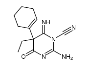 2-amino-5-cyclohex-1-enyl-5-ethyl-6-imino-4-oxo-5,6-dihydro-4H-pyrimidine-1-carbonitrile结构式