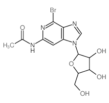 N-[5-bromo-9-[3,4-dihydroxy-5-(hydroxymethyl)oxolan-2-yl]-4,7,9-triazabicyclo[4.3.0]nona-1,3,5,7-tetraen-3-yl]acetamide structure