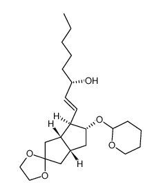 7,7-ethylenedioxy-2β-(3α-hydroxy-1(E)-octenyl)-3α-(tetrahydropyran-2-yl)oxybicyclo[3.3.0]octane结构式