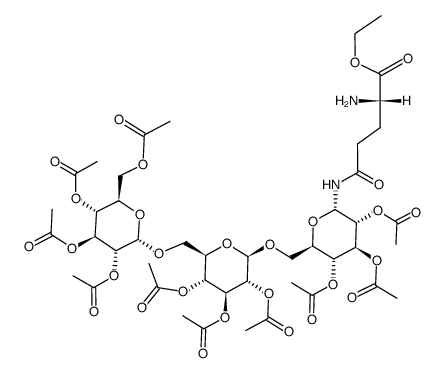 O-(2,3,4,6-tetra-O-acetyl-α-D-glucopyranosyl)-(1[*]6)-O-(2,3,4-tri-O-acetyl-β-D-glucopyranosyl)-(1[*]6)-2,3,4-tri-O-acetyl-N-(1-ethyl L-glutam-5-oyl)-α-D-glucopyranosylamine Structure