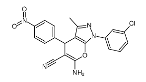 6-amino-1-(3-chlorophenyl)-3-methyl-4-(4-nitrophenyl)-4H-pyrano[2,3-c]pyrazole-5-carbonitrile Structure