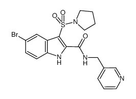 5-bromo-N-(pyridin-3-ylmethyl)-3-(pyrrolidin-1-ylsulfonyl)-1H-indole-2-carboxamide结构式