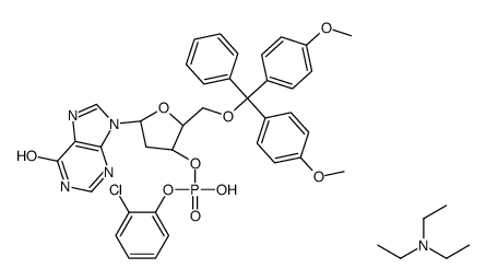 3'-Inosinic acid, 5'-O-[bis(4-methoxyphenyl)phenylmethyl]-2'-deoxy-, mono(2-chlorophenyl) ester, compd. with N,N-diethylethanamine (1:1) picture