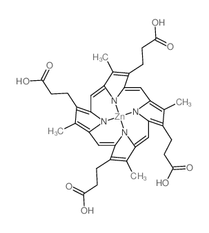 3-[(1Z,4Z,10Z,14Z)-7,12,17-tris(2-carboxyethyl)-3,8,13,18-tetramethylporphyrin-21,22,23,24-tetraid-2-yl]propanoic acid,zinc结构式