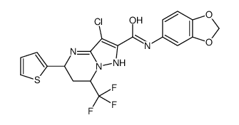 N-(1,3-benzodioxol-5-yl)-3-chloro-5-thiophen-2-yl-7-(trifluoromethyl)-1,5,6,7-tetrahydropyrazolo[1,5-a]pyrimidine-2-carboxamide结构式