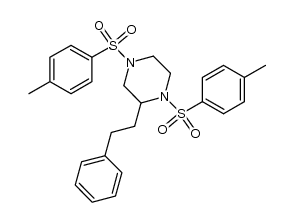 2-phenethyl-1,4-bis-(toluene-4-sulfonyl)-2-vinyl-piperazine结构式