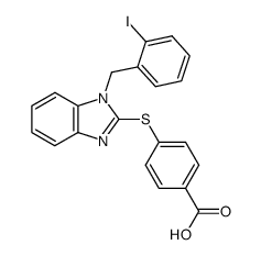 4-({1-[(2-iodophenyl)methyl]-1H-benzo[d]imidazol-2-yl}sulfanyl)benzene-1-carboxylic acid Structure