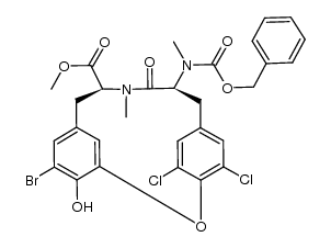 methyl (5S,8S)-8-(((benzyloxy)carbonyl)(methyl)amino)-35-bromo-12,16-dichloro-36-hydroxy-6-methyl-7-oxo-2-oxa-6-aza-1(1,4),3(1,3)-dibenzenacyclononaphane-5-carboxylate Structure