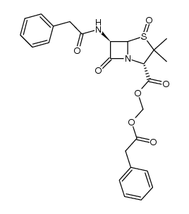 (2S,6R)-(2-phenylacetoxy)methyl 3,3-dimethyl-7-oxo-6-(2-phenylacetamido)-4-thia-1-azabicyclo[3.2.0]heptane-2-carboxylate 4-oxide结构式