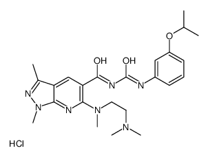 6-{[2-(Dimethylamino)ethyl](methyl)amino}-N-[(3-isopropoxyphenyl) carbamoyl]-1,3-dimethyl-1H-pyrazolo[3,4-b]pyridine-5-carboxamide hydrochloride (1:1)结构式