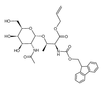 N-(9H-fluoren-9-ylmethoxycarbonyl)-3-O-(2-acetamido-2-deoxy-α-D-galactopyranosyl)-L-threonine allyl ester structure