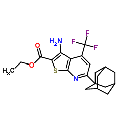 Ethyl 6-(adamantan-1-yl)-3-amino-4-(trifluoromethyl)thieno[2,3-b]pyridine-2-carboxylate结构式