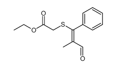 ((E)-2-Methyl-3-oxo-1-phenyl-propenylsulfanyl)-acetic acid ethyl ester结构式