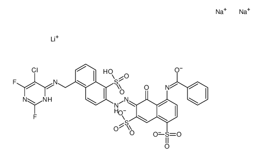 4-(benzoylamino)-6-[[5-[[(5-chloro-2,6-difluoro-4-pyrimidinyl)amino]methyl]-1-sulpho-2-naphthyl]azo]-5-hydroxynaphthalene-1,7-disulphonic acid, lithium sodium salt Structure