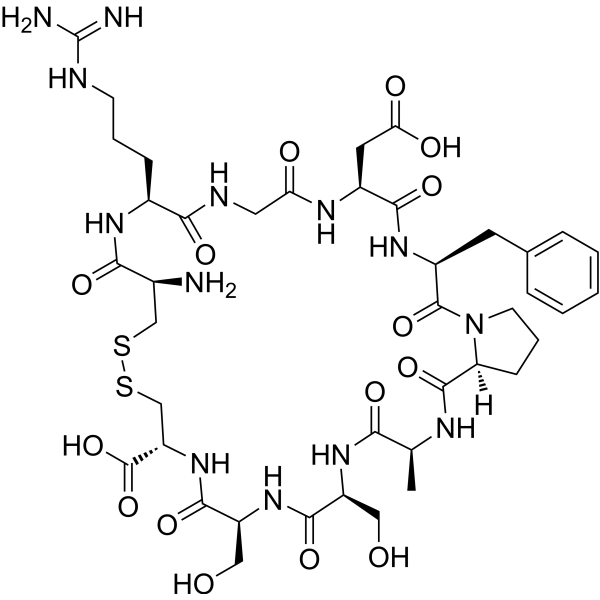 H-Cys-Arg-Gly-Asp-Phe-Pro-Ala-Ser-Ser-Cys-OH (Disulfide bond) structure