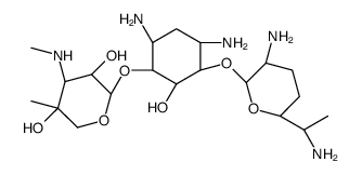6-O-(3-Deoxy-4-methyl-3-methylamino-β-L-arabinopyranosyl)-4-O-(2,6-diamino-2,3,4,6,7-pentadeoxy-β-L-lyxo-heptopyranosyl)-2-deoxy-D-streptamine structure