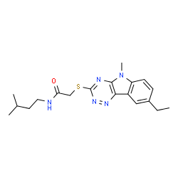 Acetamide, 2-[(8-ethyl-5-methyl-5H-1,2,4-triazino[5,6-b]indol-3-yl)thio]-N-(3-methylbutyl)- (9CI)结构式