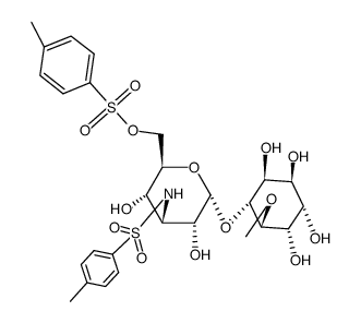 O3-methyl-O4-[O6-(toluene-4-sulfonyl)-3-(toluene-4-sulfonylamino)-α-D-3-deoxy-glucopyranosyl]-1D-chiro-inositol Structure