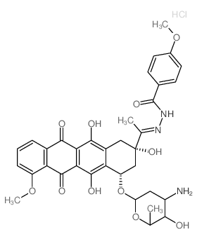 Benzoic acid, 4-methoxy-, [1-[4-[(3-amino-2,3, 6-trideoxy-.alpha.-L-lyxo-hexopyranosyl)oxy]-1,2,3,4,6, 11-hexahydro-2,5,12-trihydroxy-7-methoxy-6, 11-dioxo-2-naphthacenyl]ethylidene]hydrazide, monohyd结构式