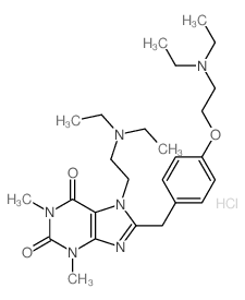 8-[[4-(2-diethylaminoethoxy)phenyl]methyl]-7-(2-diethylaminoethyl)-1,3-dimethyl-purine-2,6-dione structure