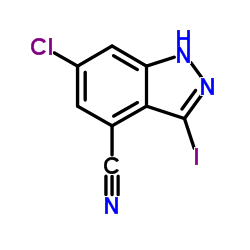 6-Chloro-3-iodo-1H-indazole-4-carbonitrile结构式