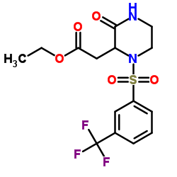 Ethyl (3-oxo-1-{[3-(trifluoromethyl)phenyl]sulfonyl}-2-piperazinyl)acetate Structure