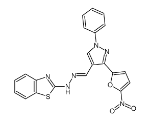 3-(5-nitro-2-furyl)-1-phenylpyrazole-4-carboxaldehyde-2-benzthiazolylhydrazone结构式