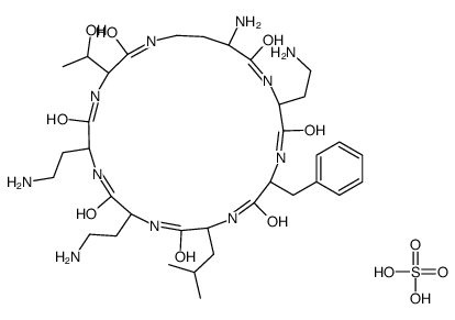 21-amino-6,9,18-tris(2-aminoethyl)-15-benzyl-3-(1-hydroxyethyl)-12-(2-methylpropyl)-1,4,7,10,13,16,19-heptazacyclotricosane-2,5,8,11,14,17,20-heptone,sulfuric acid Structure