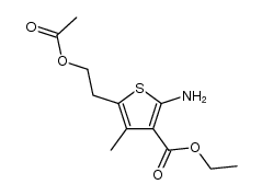 Ethyl 5-(2-acetoxyethyl)-2-amino-4-methylthiophene-3-carboxylate结构式