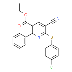 Ethyl 6-[(4-chlorophenyl)sulfanyl]-5-cyano-2-phenylnicotinate结构式