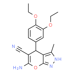 6-amino-4-(3,4-diethoxyphenyl)-3-methyl-1,4-dihydropyrano[2,3-c]pyrazole-5-carbonitrile结构式