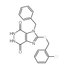 9-benzyl-8-[(2-chlorophenyl)methylsulfanyl]-3,4,7,9-tetrazabicyclo[4.3.0]nona-7,10-diene-2,5-dione Structure